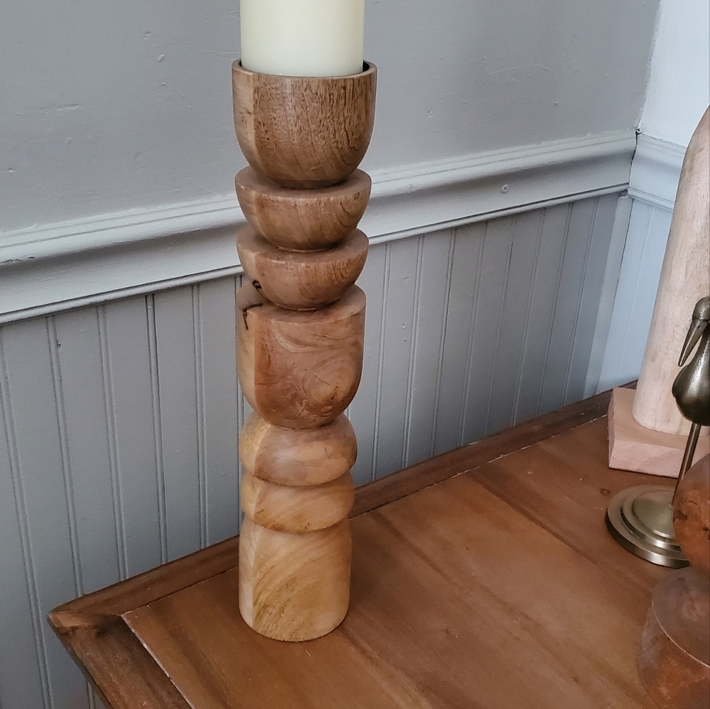 NEW SOLID WOOD PILLAR CANDLE HOLDER SOUK BOHEMIAN+NOMAD